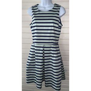 GAP Sz 4 Green Blue Stripe Dress Hand Pockets Stretch Fit & Flare Cotton EUC